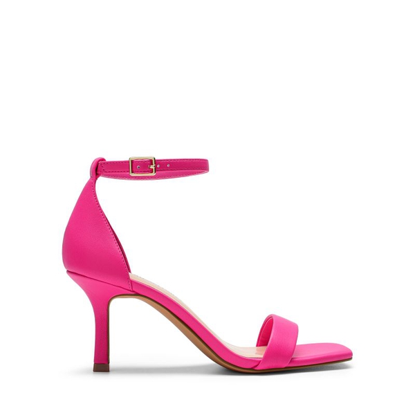 Square Toe Ankle Strap Heels - HOT PINK-PU - 3
